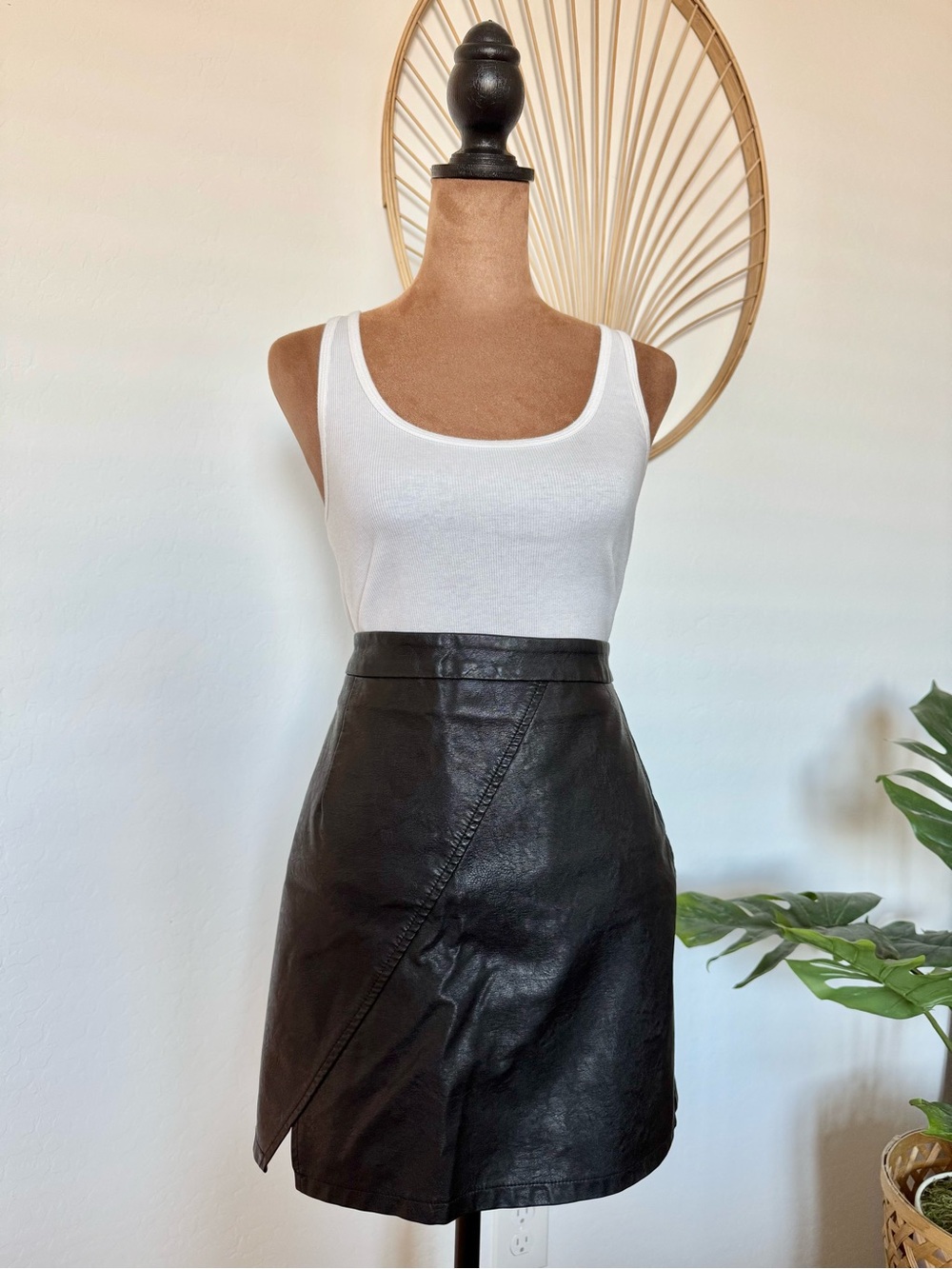 Black Faux Leather Mini Skirt - Classic Women’s Style - Built in Shorts